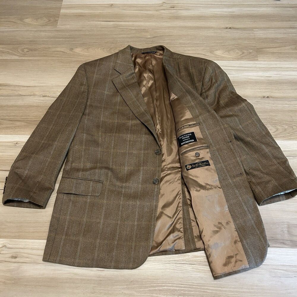 Jack Victor Loro Piana 100% Cashmere Blazer Sport Coat Brown Plaid 50 PR